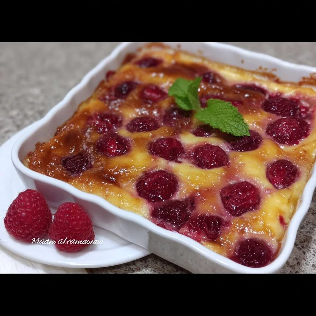Clafoutis au framboise et rhubarbe