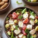 Salade de lentilles au chèvre avec des noisettes croquantes