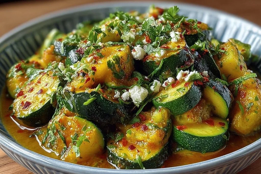 Salade de courgettes et feta avec légumes frais