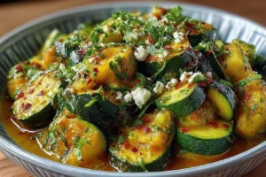 Salade de courgettes et feta avec légumes frais